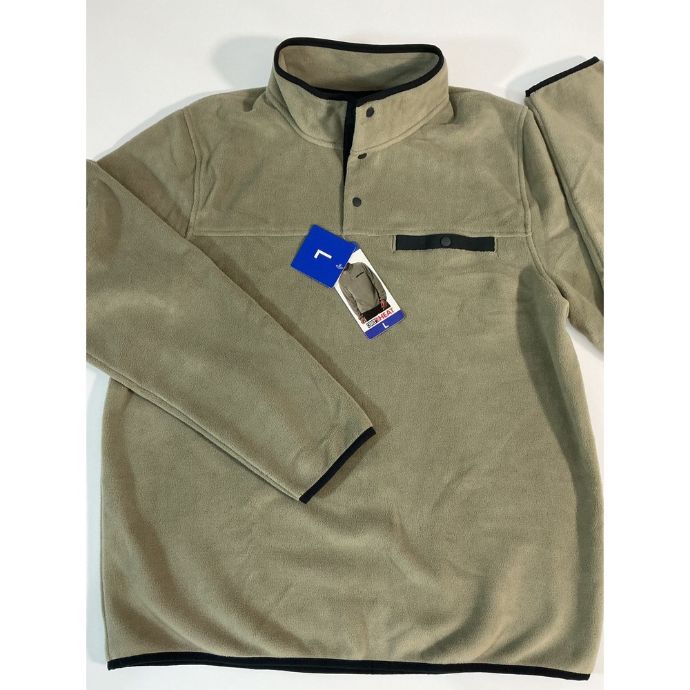 NWT 32 Degrees Heat Men's Stretch Fleece 1/4 Snap Pullover Khaki Size L